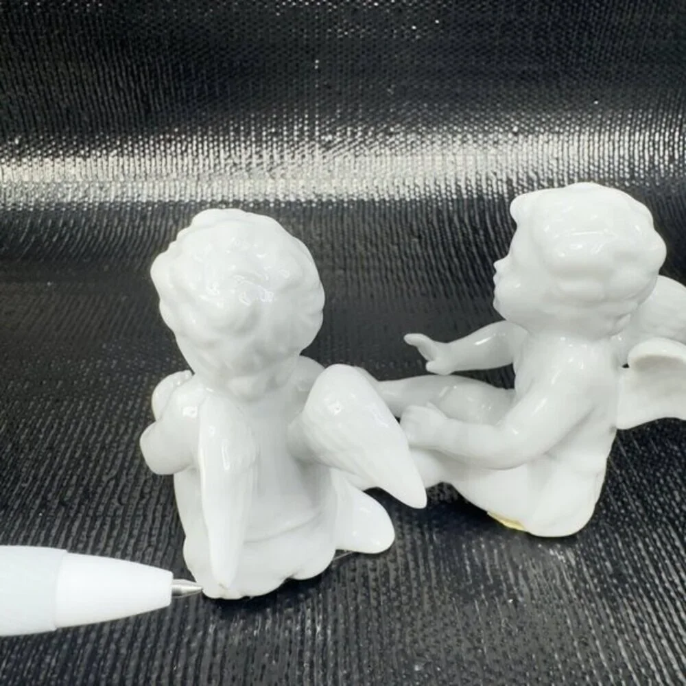 Fitz And Floyd White Porcelain Angel Cherub Set 2‎ Figurine W Original Stickers